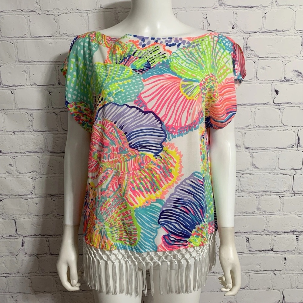 Lilly Pulitzer Pink‎ and Blue Swim Coverup with Fringe M/L